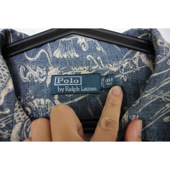 Polo Ralph Lauren Mens 2XLT Koi Fish Linen Blend Button Up Hawaiian Shirt C1125 - Picture 7 of 10